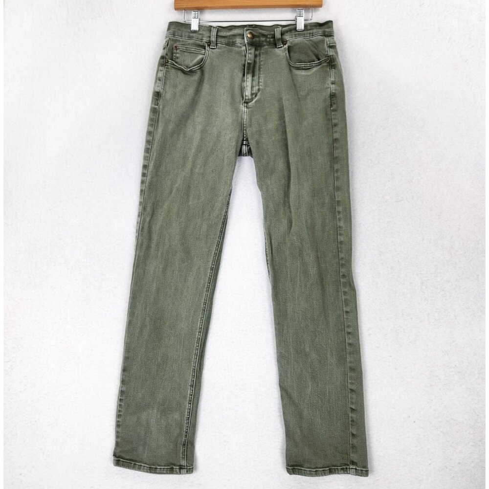 Marine Layer Jeans Mens 34x32 Olive Green Slim Straight Stretch Denim Casual